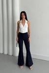 Lacivert İspanyol Paça Beli Lastikli Çimalı Pantolon