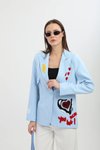 Mavi Nakışlı Blazer Ceket