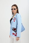Mavi Nakışlı Blazer Ceket