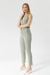Mint Çizgili Yüksek Bel Bilek Boy Cep Detaylı Kumaş Pantolon