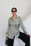 Mint Düz Klasik Dokulu Saten Yakalı Gömlek