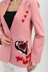 Pembe Blazer Nakışlı Ceket