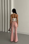 Pudra İspanyol Paça Beli Lastikli Çimalı Pantolon