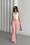 Pudra İspanyol Paça Beli Lastikli Çimalı Pantolon