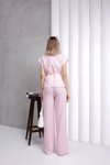 Pudra Kruvaze Bol Paça Bağlamalı Bluz Pantolon Takım