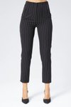 Siyah Çizgili Yüksek Bel Bilek Boy Cep Detaylı Kumaş Pantolon