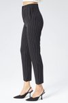 Siyah Çizgili Yüksek Bel Bilek Boy Cep Detaylı Kumaş Pantolon