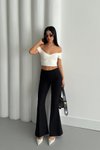 Siyah İspanyol Paça Beli Lastikli Çimalı Pantolon