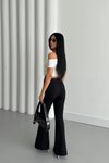 Siyah İspanyol Paça Beli Lastikli Çimalı Pantolon