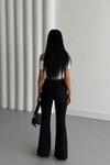 Siyah İspanyol Paça Beli Lastikli Çimalı Pantolon