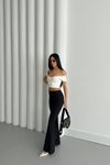 Siyah İspanyol Paça Beli Lastikli Çimalı Pantolon