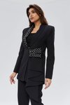Siyah Taş İşlemeli Özel Tasarım Fırfır Kuşak Detaylı Ceket