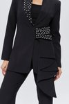 Siyah Taş İşlemeli Özel Tasarım Fırfır Kuşak Detaylı Ceket