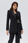 Siyah Taş İşlemeli Özel Tasarım Fırfır Kuşak Detaylı Ceket