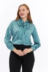 Zümrüt Düz Klasik Fiyonklu Saten Gömlek
