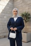 Koyu Mavi Denim Oversize Cepli İkili Tesettür Takım