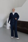 Koyu Mavi Denim Oversize Cepli İkili Tesettür Takım