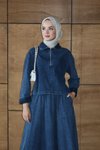 Koyu Mavi Kot Denim Uzun Fermuarlı Üst Etekli Takım