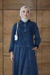 Koyu Mavi Kot Denim Uzun Fermuarlı Üst Etekli Takım