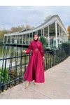 Bordo Mevlana Kloş Saten Abiye Elbise