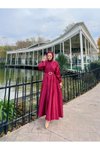 Bordo Mevlana Kloş Saten Abiye Elbise