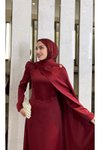 Bordo Pelerinli Saten Abiye Elbise