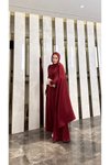 Bordo Pelerinli Saten Abiye Elbise