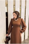Kahverengi Prenses Büzgülü Elbise