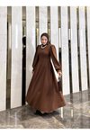 Kahverengi Prenses Büzgülü Elbise