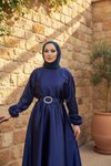 Lacivert Mevlana Kloş Saten Abiye Elbise
