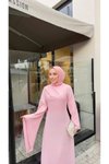 Pembe Drapeli Kuyruk Detaylı Abiye Elbise