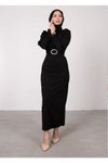 Siyah Sukuba Kalem Önü Çapraz Abiye Elbise