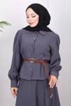 Gri Etekli Kemer Detaylı İkili Takım