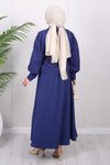 İndigo Etekli Kemer Detaylı İkili Tesettür Takım