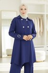 İndigo Manşet Tokalı Düğme Detaylı İkili Tesettür Takım