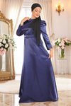 İndigo Omuz Büzgülü Büyük Beden Abiye Elbise