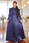 İndigo Omuz Büzgülü Büyük Beden Abiye Elbise