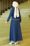Koyu Mavi Püskül Detaylı Kot Etekli İkili Tesettür Takım