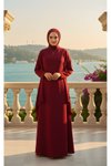 Bordo Kuyruklu Krep Drape Detaylı Abiye Elbise
