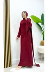 Bordo Kuyruklu Krep Drape Detaylı Abiye Elbise