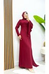 Bordo Kuyruklu Krep Drape Detaylı Abiye Elbise