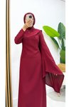 Bordo Kuyruklu Krep Drape Detaylı Abiye Elbise