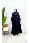 Lacivert Kuyruklu Balon Kol Abiye Elbise