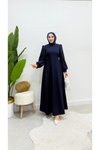 Lacivert Kuyruklu Balon Kol Abiye Elbise