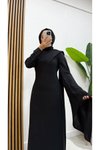 Siyah Kuyruklu Drape Detaylı Krep Abiye Elbise