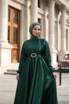 Zümrüt Yeşili Mevlana Saten Abiye Elbise