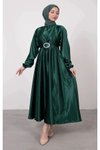 Zümrüt Yeşili Mevlana Saten Abiye Elbise