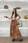 Kahverengi Etnik Desenli Kemerli Etek