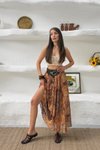 Kahverengi Etnik Desenli Kemerli Etek