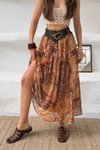 Kahverengi Etnik Desenli Kemerli Etek